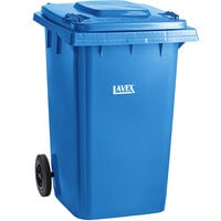 Lavex 95 Gallon Blue Wheeled Rectangular Trash Can with Lid