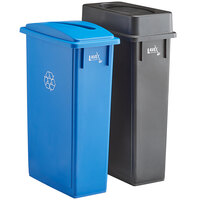 Lavex Janitorial 23 Gallon 2-Stream Slim Rectangular Recycle Station with Black Drop Shot and Blue Paper Slot Lids