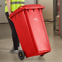 Lavex Janitorial 50 Gallon Red Wheeled Rectangular Trash Can with Lid