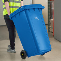 Lavex Janitorial 64 Gallon Blue Wheeled Rectangular Trash Can with Lid