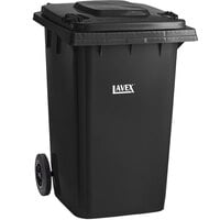 Lavex 95 Gallon Black Wheeled Rectangular Trash Can with Lid