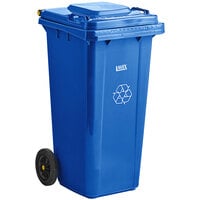 Lavex 32 Gallon Blue Wheeled Rectangular Recycle Bin with Lid