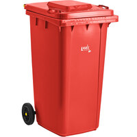 Lavex Janitorial 64 Gallon Red Wheeled Rectangular Trash Can with Lid
