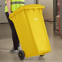 Lavex Janitorial 50 Gallon Yellow Wheeled Rectangular Trash Can with Lid