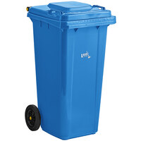 Lavex Janitorial 32 Gallon Blue Wheeled Rectangular Trash Can with Lid
