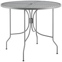 Lancaster Table & Seating Harbor Gray 36 inch Round Dining Height Powder-Coated Steel Mesh Table with Ornate Legs