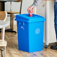 Lavex Janitorial 19 Gallon Blue Square Recycle Bin with Bottle / Can Lid