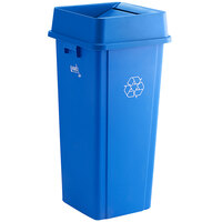 Lavex Janitorial 23 Gallon Blue Square Recycle Bin with Swing Lid