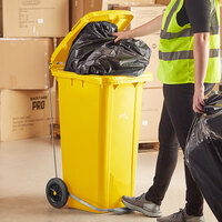 Lavex Janitorial 32 Gallon Yellow Wheeled Rectangular Trash Can with Lid and Step-On Attachment