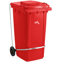 Lavex Janitorial 64 Gallon Red Wheeled Rectangular Trash Can with Lid and Step-On Attachment