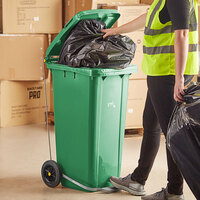 Lavex Janitorial 32 Gallon Green Wheeled Rectangular Trash Can with Lid and Step-On Attachment