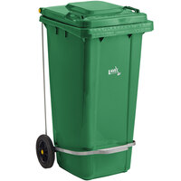 Lavex Janitorial 32 Gallon Green Wheeled Rectangular Trash Can with Lid and Step-On Attachment