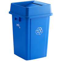 Lavex Janitorial 19 Gallon Blue Square Recycle Bin with Swing Lid
