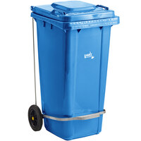 Lavex Janitorial 32 Gallon Blue Wheeled Rectangular Trash Can with Lid and Step-On Attachment