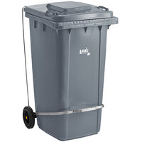 Lavex Janitorial 64 Gallon Gray Wheeled Rectangular Trash Can with Lid and Step-On Attachment
