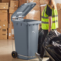 Lavex Janitorial 64 Gallon Gray Wheeled Rectangular Trash Can with Lid and Step-On Attachment