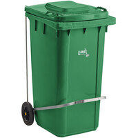 Lavex Janitorial 50 Gallon Green Wheeled Rectangular Trash Can with Lid and Step-On Attachment