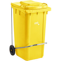 Lavex Janitorial 50 Gallon Yellow Wheeled Rectangular Trash Can with Lid and Step-On Attachment