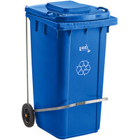 Lavex Janitorial 50 Gallon Blue Wheeled Rectangular Recycle Bin with Lid and Step-On Attachment