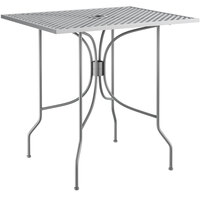 Lancaster Table & Seating Harbor Gray 24" x 30" Rectangular Dining Height Powder-Coated Steel Mesh Table with Ornate Legs