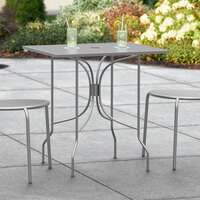 Lancaster Table & Seating Harbor Gray 24 inch x 30 inch Rectangular Dining Height Powder-Coated Steel Mesh Table with Ornate Legs