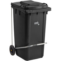 Lavex Janitorial 50 Gallon Black Wheeled Rectangular Trash Can with Lid and Step-On Attachment