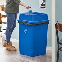 Lavex Janitorial 35 Gallon Blue Square Recycle Bin with Swing Lid