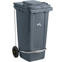 Lavex Janitorial 32 Gallon Gray Wheeled Rectangular Trash Can with Lid and Step-On Attachment