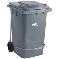 Lavex Janitorial 95 Gallon Gray Wheeled Rectangular Trash Can with Lid and Step-On Attachment