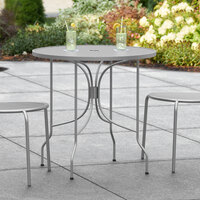 Lancaster Table & Seating Harbor Gray 30 inch Round Dining Height Powder-Coated Steel Mesh Table with Ornate Legs