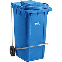 Lavex Janitorial 50 Gallon Blue Wheeled Rectangular Trash Can with Lid and Step-On Attachment