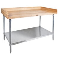 John Boos & Co. DSS03A Wood Top Baker's Table with Stainless Steel Base and Adjustable Undershelf - 24 inch x 84 inch