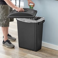 Lavex Janitorial 16 Gallon Black Slim Rectangular Trash Can with Flat Lid