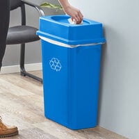Lavex Janitorial 16 Gallon Blue Slim Rectangular Recycle Bin with Drop Shot Lid