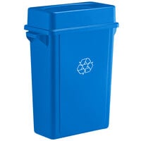 Lavex Janitorial 16 Gallon Blue Slim Rectangular Recycle Bin with Drop Shot Lid