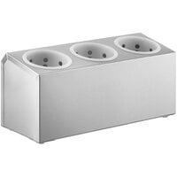 Choice Three Hole Stainless Steel Flatware Organizer with White Perforated Plastic Cylinders