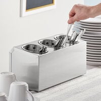 Choice Three Hole Stainless Steel Flatware Organizer with Perforated Stainless Steel Cylinders
