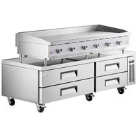 Cooking Performance Group 84 inch 4 Drawer Refrigerated Chef Base with 72 inch Gas Griddle with Manual Controls - 180,000 BTU