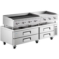 Cooking Performance Group 84 inch 4 Drawer Refrigerated Chef Base with 48 inch Gas Radiant Charbroiler and 36 inch Griddle - 250,000 BTU