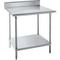 Advance Tabco SKG-242 24" x 24" 16 Gauge Super Saver Stainless Steel Commercial Work Table with Undershelf and 5" Backsplash