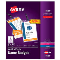 Avery® 8521 6 inch x 4 1/4 inch Vertical Plastic Badge Holder with Lanyard - 75/Pack