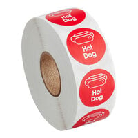 Point Plus Hot Dog Permanent 1" Red Label - 1000/Roll