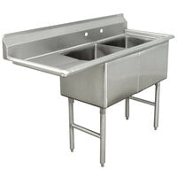 Advance Tabco FC-2-2424-18-X Two Compartment Stainless Steel Commercial Sink with One Drainboard - 74 1/2 inch - Left Drainboard