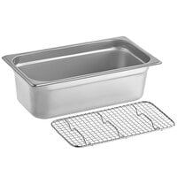Choice 1/3 Size 4 inch Deep Anti-Jam Stainless Steel Steam Table / Hotel Pan with Footed Cooling Rack - 24 Gauge
