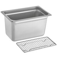Choice 1/4 Size 6 inch Deep Anti-Jam Stainless Steel Steam Table / Hotel Pan with Footed Cooling Rack - 24 Gauge