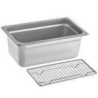Choice 1/4 Size 4 inch Deep Anti-Jam Stainless Steel Steam Table / Hotel Pan with Footed Cooling Rack - 24 Gauge