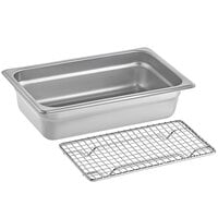 Choice 1/4 Size 2 1/2" Deep Anti-Jam Stainless Steel Steam Table / Hotel Pan with Footed Cooling Rack - 24 Gauge
