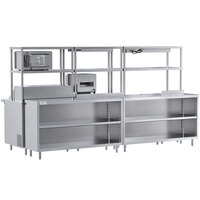 Chef's Counter 132 inch Serving Line Package with 36 inch Sandwich Prep Table, Steam Table, Strip Warmer, 2 Dish Cabinets, and 36 inch Work Table
