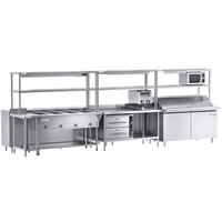 Chef's Counter 192 inch Serving Line Package with 60 inch Sandwich Prep Table, Steam Table, Strip Warmer, 2 Dish Cabinets, and 60 inch Work Table