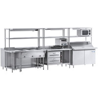 Chef's Counter 162 inch Serving Line Package with 48 inch Sandwich Prep Table, Steam Table, Strip Warmer, 2 Dish Cabinets, and 48 inch Work Table